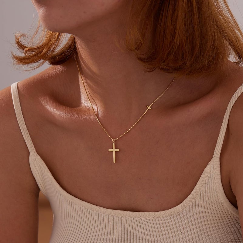Poxtex Cross Necklace for Women Girls, Dainty 14K Gold Silver Plated Cross Choker Pendant Jewelry Non Tarnish Waterproof Trendy Cute Simple Small Necklace Easter Christian Baptism Religious Faith Jewelry Gifts - Image 5
